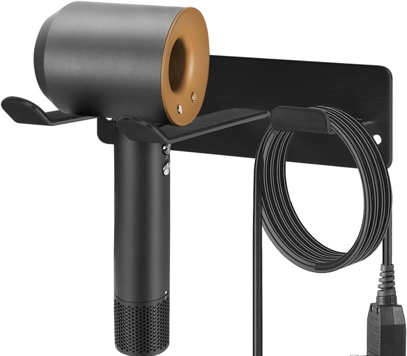 YOUGRIDDA Hair Dryer Holder Wall Mounted 18/8 Stainless Steel Hair Dryer Blow Diffuser Rack Compatible with Dyson Hair Dryer, Space Organizer for Bathroom/Bedroom/Washroom/Barbershop, Self Adhesive(Black) - Image 2